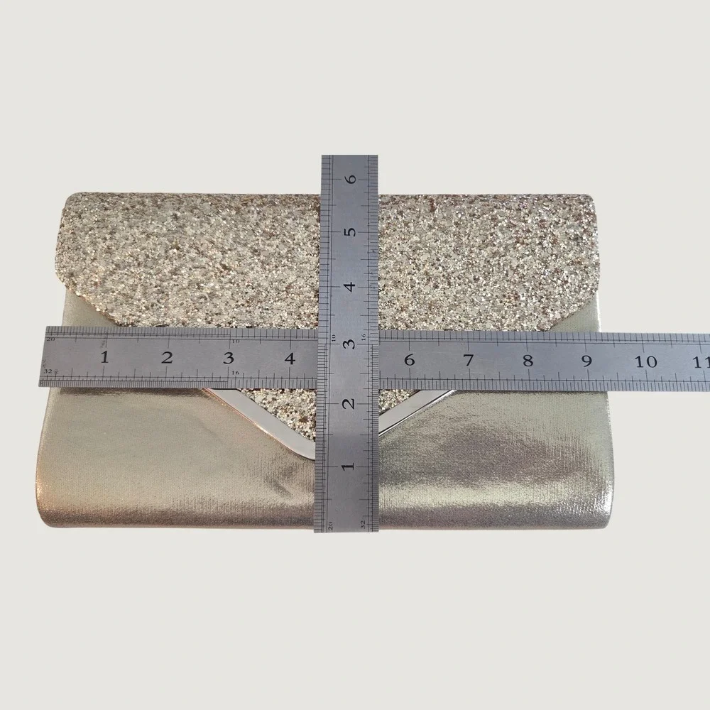 Champagne Gold Glitter‎ Envelope Clutch Chain Strap Evening Bag